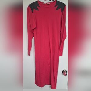 Hot Pink Retro Long Sleeve Dress with Black Shoulder Accents